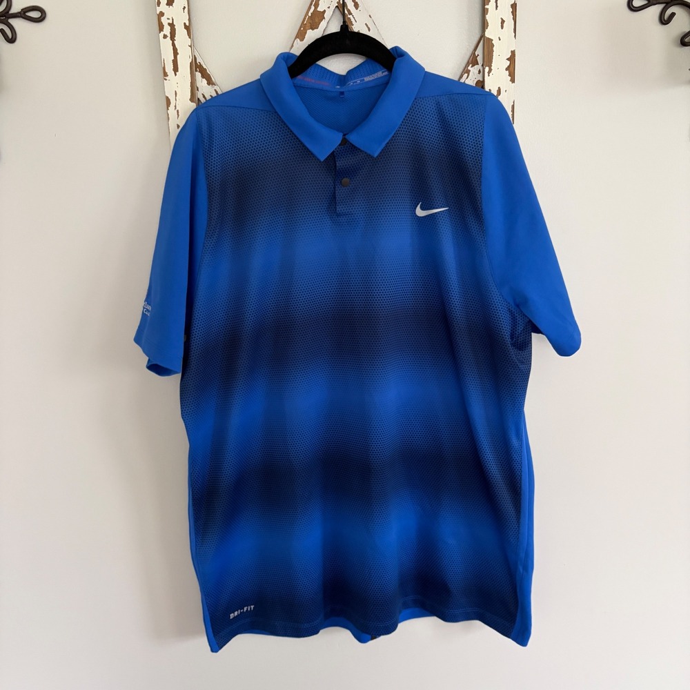 Nike Golf Tiger Woods Collection Polo Blue Black Golf Wicking Shirt Size XL